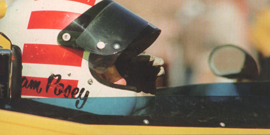 Sam Posey in a helmet of his own design, the stripes representing the American flag (photo: David Bull Publishing)
